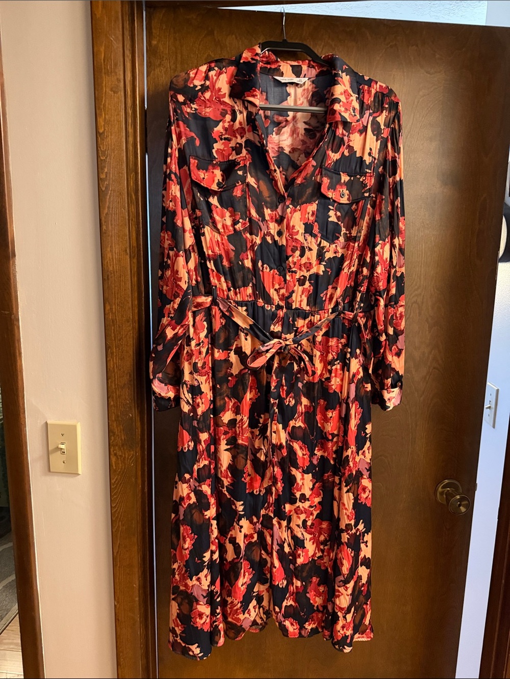 Nine West Black Dress with Red and Coral Floral Print